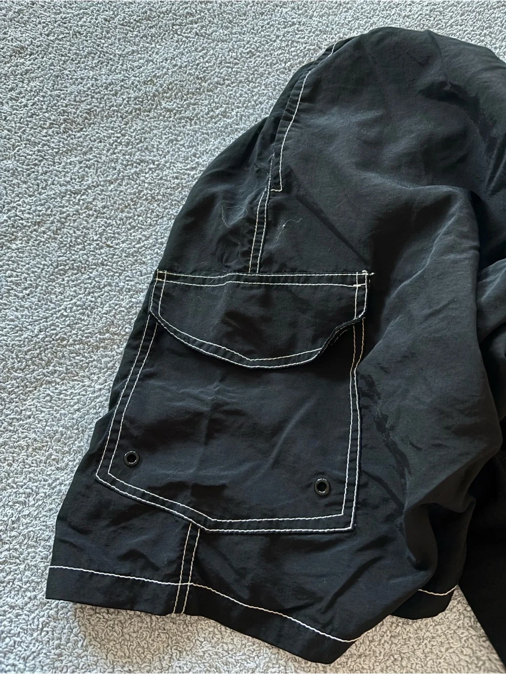 Men's Black Cargo Swim Trunks with Contrast Stitching